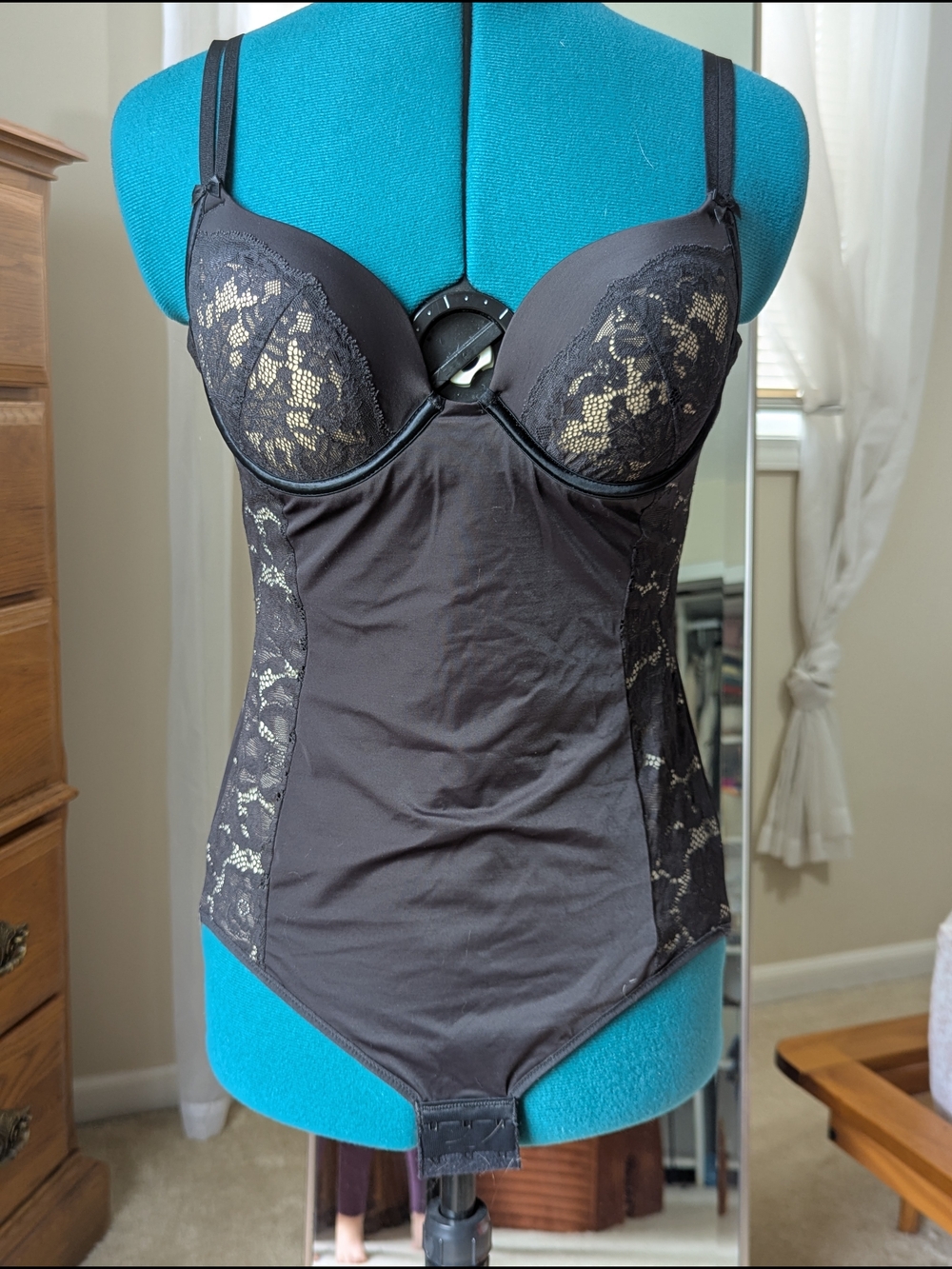 Black Lace Bodysuit with Padded Underwire Cups